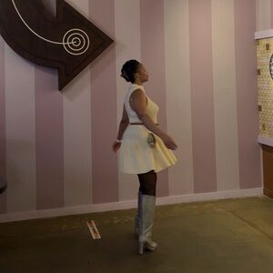 Ribbed Turtleneck Cream Sleeveless Dress